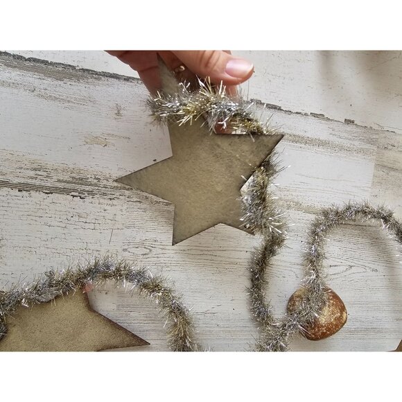 Antique 8' tinsel star Bell Garland tree metal silver unique - Picture 3 of 8